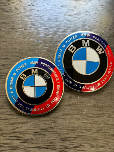 BMW 50th Anniversary Hood & Trunk Emblems Set 74mm & 82mm Options Celebrate 50 Years of Innovation Luxury Car Decals Stylish Car Merch
