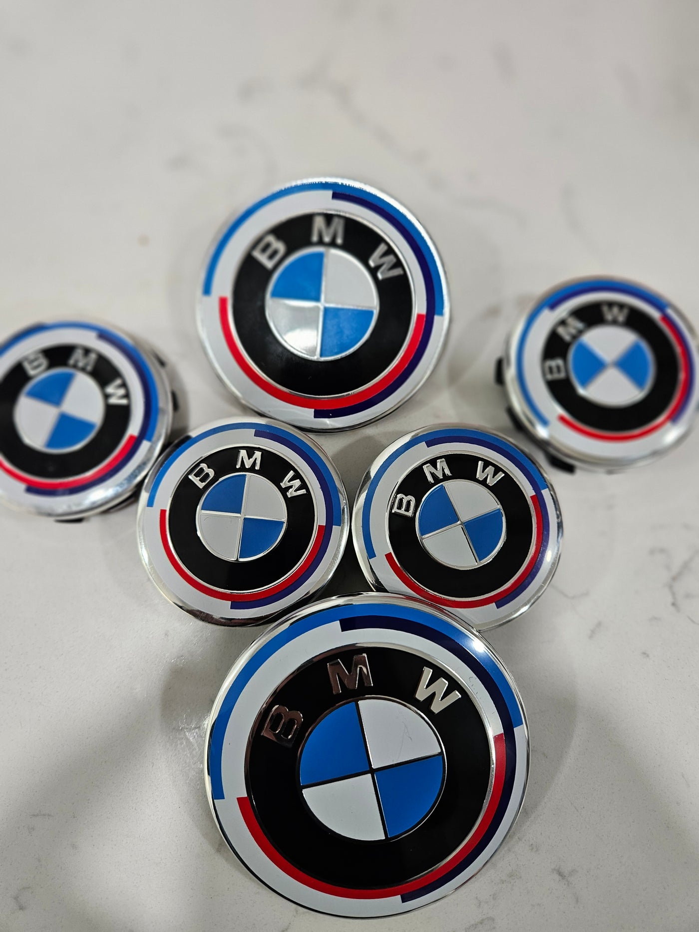 (7) Black 56mm Bmw style center caps 5x112 Trunk / Hood 82MM & Wheels
