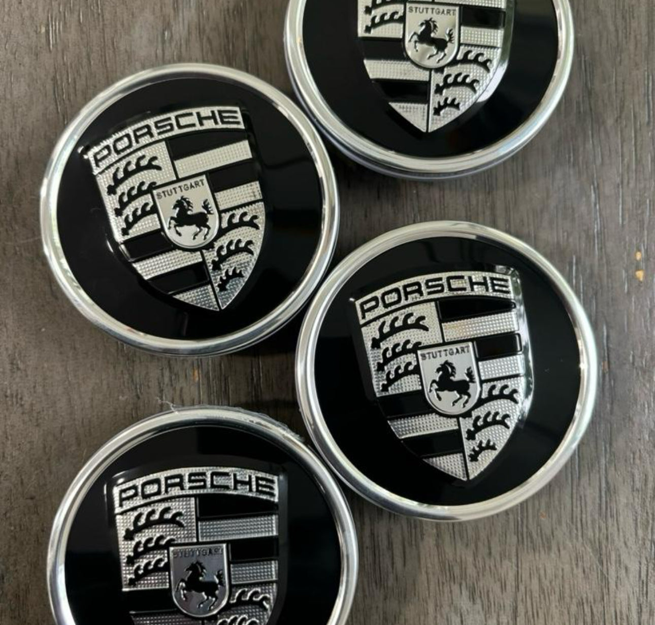 Porsche Black with Gold crest center wheels caps 76mm taycan 911 cayman panamera cayenne