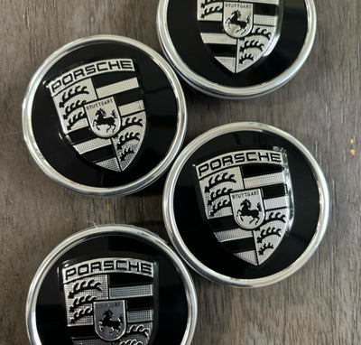 Porsche Black with Gold crest center wheels caps 76mm taycan 911 cayman panamera cayenne