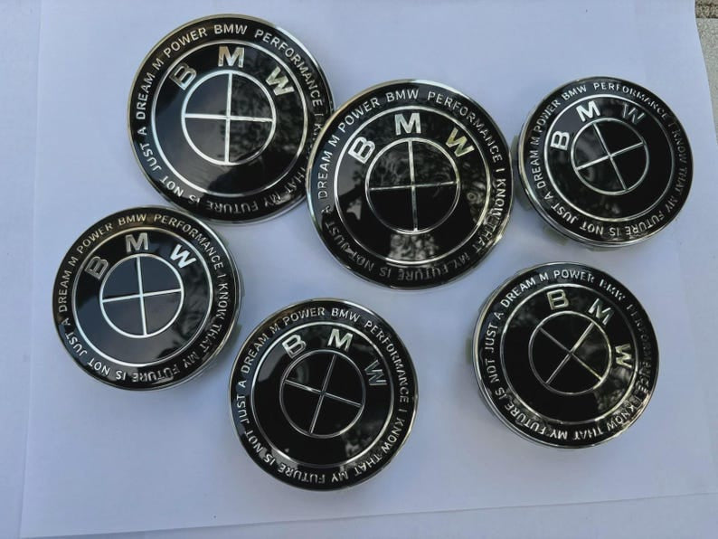 7-Piece BMW 50th Anniversary M Performance Style Emblem Set 5x120 Hub Caps 68MM for Trunk Hood Wheels & Steering Caps Vehicle Exterior Decoration Stylish Car Merch