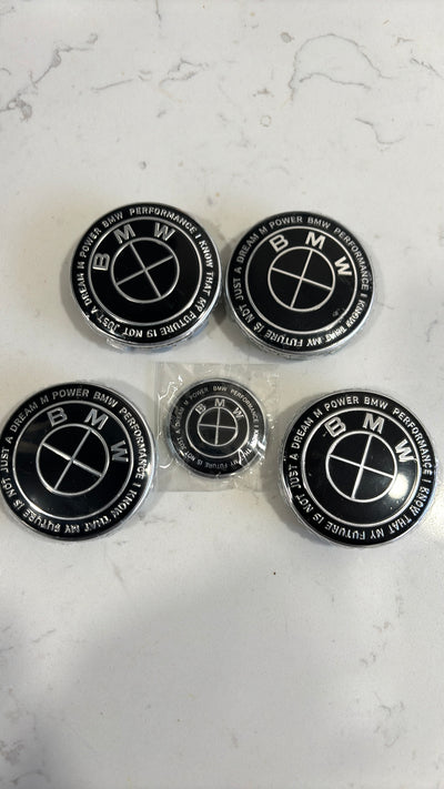 5 piece 5x120 68mm BMW Alloy Wheel Center Hub Caps Set of 4 with Steering Wheel Badge for E81/E87/E88/F20/F21/F22/F87/F23/E90/E91/E92/E93/F30/F31/F80/F10/F11/F25/E70/F15/F16 Models