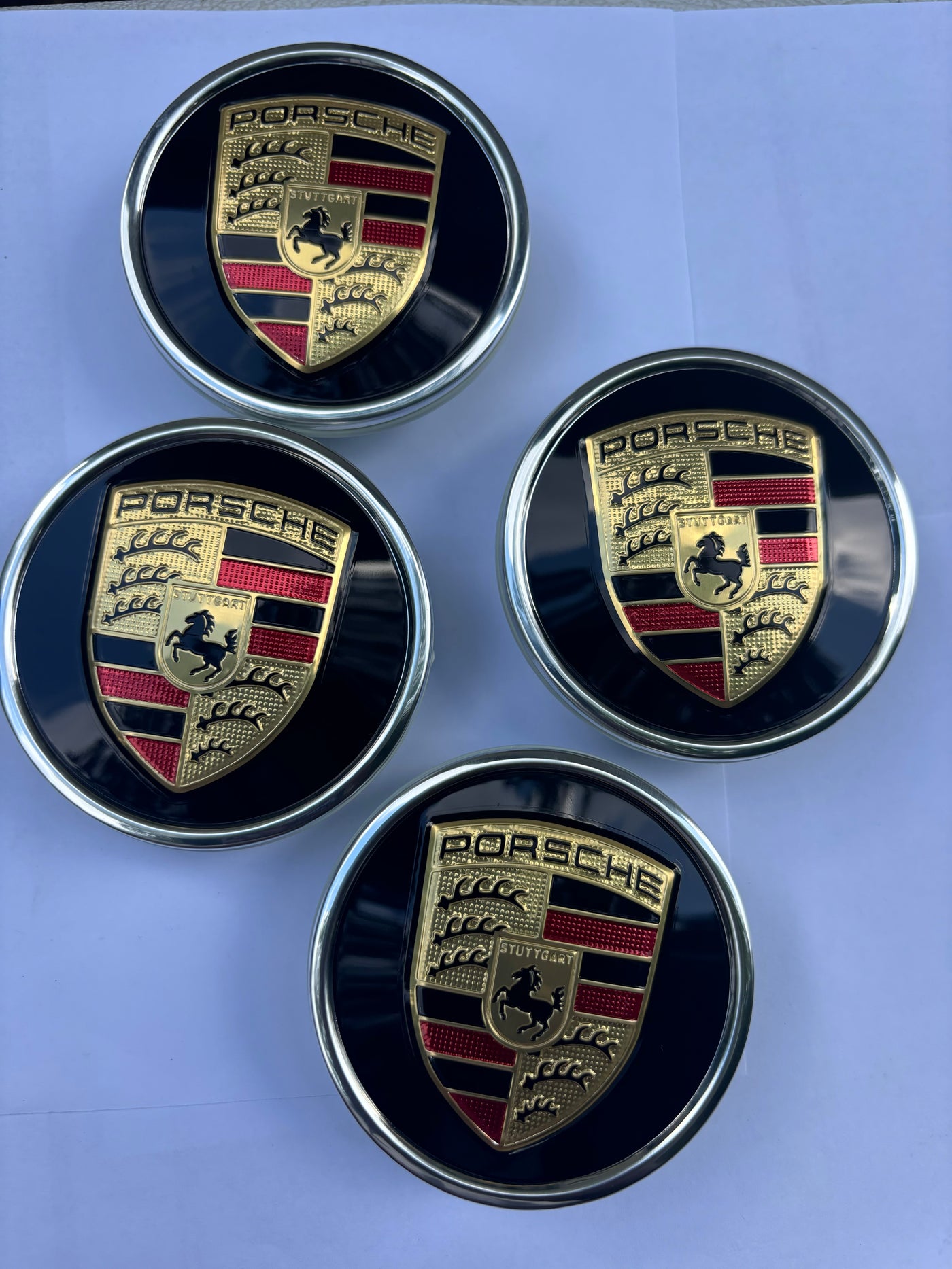 Porsche Black with Gold crest center wheels caps 76mm taycan 911 cayman panamera cayenne