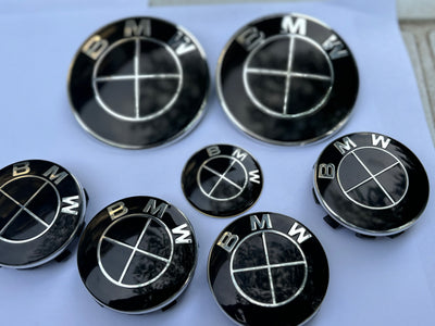 7-Piece BMW 50th Anniversary M Performance Style Emblem Set 5x120 Hub Caps 68MM for Trunk Hood Wheels & Steering Caps Vehicle Exterior Decoration Stylish Car Merch