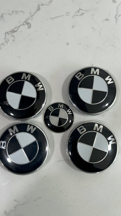 5 piece 5x120 68mm BMW Alloy Wheel Center Hub Caps Set of 4 with Steering Wheel Badge for E81/E87/E88/F20/F21/F22/F87/F23/E90/E91/E92/E93/F30/F31/F80/F10/F11/F25/E70/F15/F16 Models