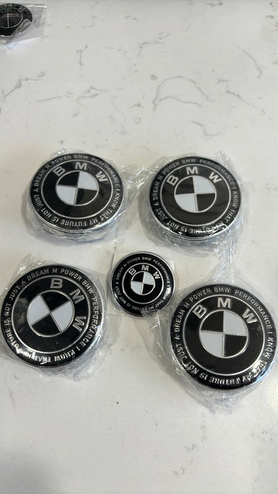 5 piece 5x120 68mm BMW Alloy Wheel Center Hub Caps Set of 4 with Steering Wheel Badge for E81/E87/E88/F20/F21/F22/F87/F23/E90/E91/E92/E93/F30/F31/F80/F10/F11/F25/E70/F15/F16 Models
