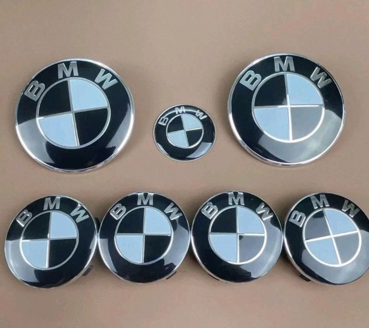 7-Piece BMW 50th Anniversary M Performance Style Emblem Set 5x120 Hub Caps 68MM for Trunk Hood Wheels & Steering Caps Vehicle Exterior Decoration Stylish Car Merch