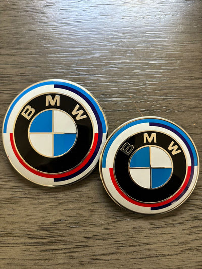 BMW 50th Anniversary Hood & Trunk Emblems Set 74mm & 82mm Options Celebrate 50 Years of Innovation Luxury Car Decals Stylish Car Merch