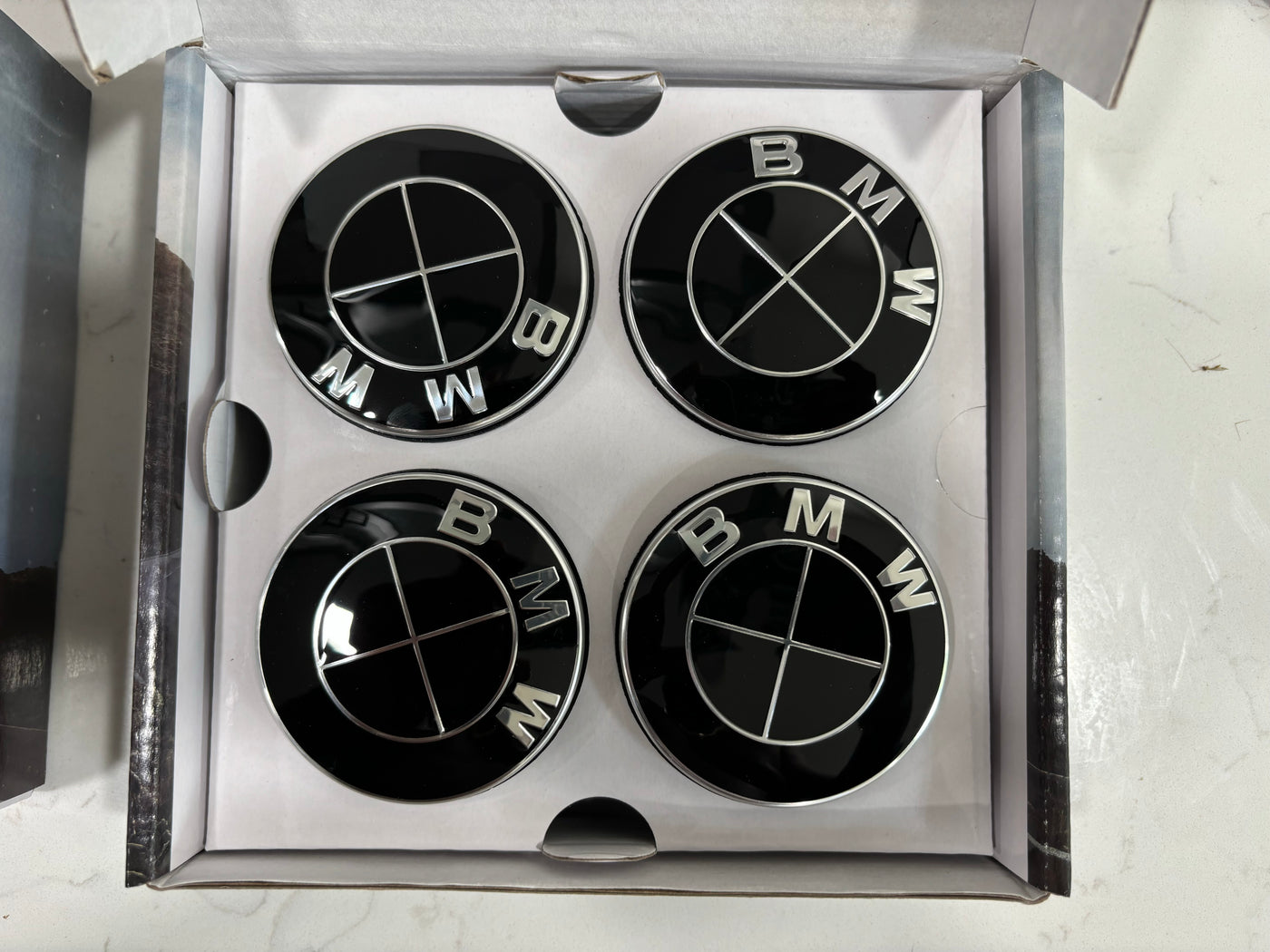 56MM BMW Black Floating Center Caps Wheel Hub Emblem 5x112