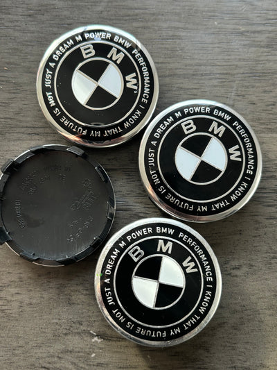 56mm Bmw style center caps 5x112 black & white 50th anniversary M performance