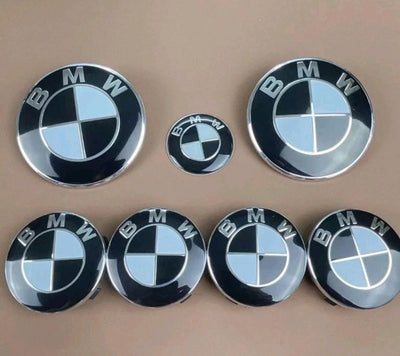 7-Piece BMW 50th Anniversary M Performance Style Emblem Set 5x120 Hub Caps 68MM for Trunk Hood Wheels & Steering Caps Vehicle Exterior Decoration Stylish Car Merch