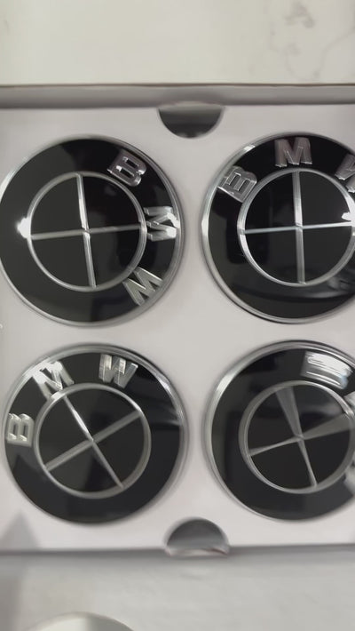 56MM BMW Black Floating Center Caps Wheel Hub Emblem 5x112