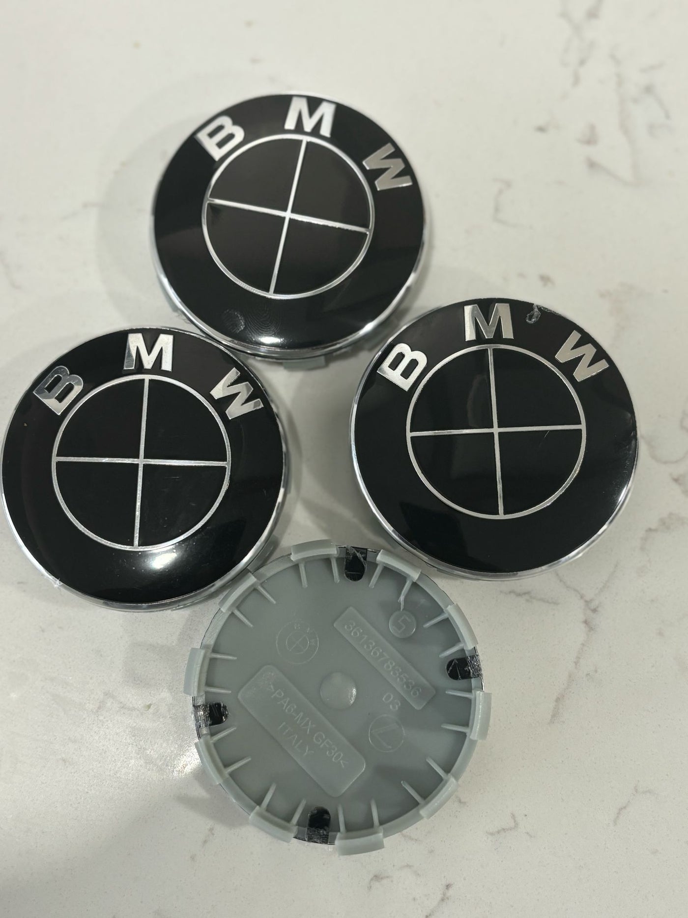 Black on black bmw wheel rim hub center caps heritage 68mm 5x120