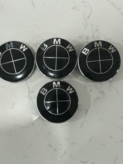 Black on black bmw wheel rim hub center caps heritage 68mm 5x120