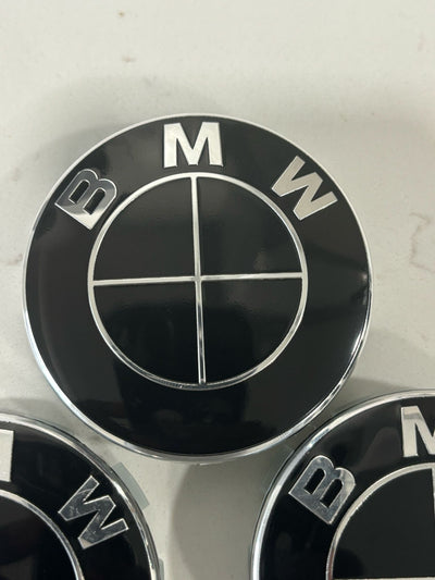 Black on black bmw wheel rim hub center caps heritage 68mm 5x120